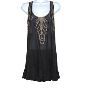 Free People Womens Beaded Black Sleeveless Dress Size 12 Zipper Back